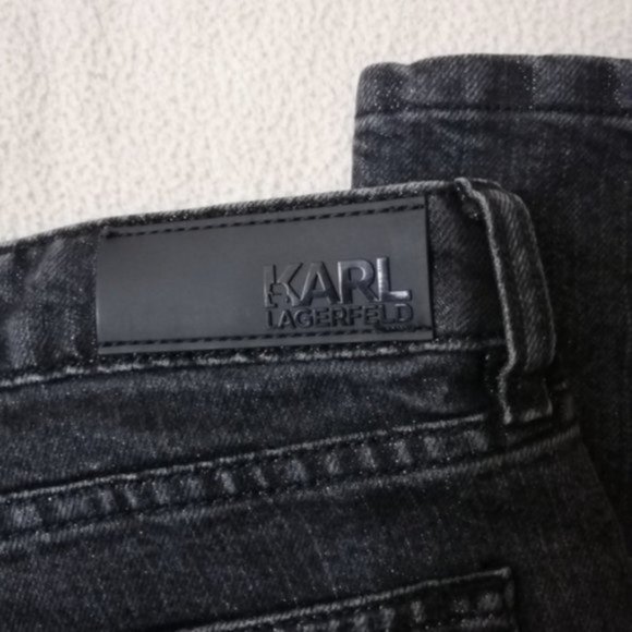 Karl Lagerfeld Mid Rise Black Metallic Rip Women Skinny Jeans - Picture 12 of 15